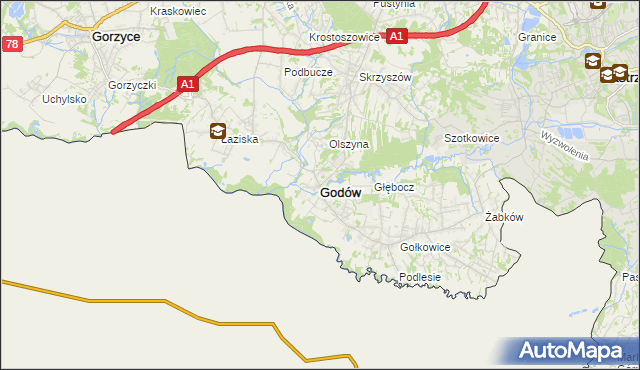 mapa Godów powiat wodzisławski, Godów powiat wodzisławski na mapie Targeo