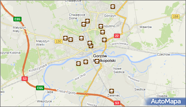 mapa Gorzów Wielkopolski, Gorzów Wielkopolski na mapie Targeo