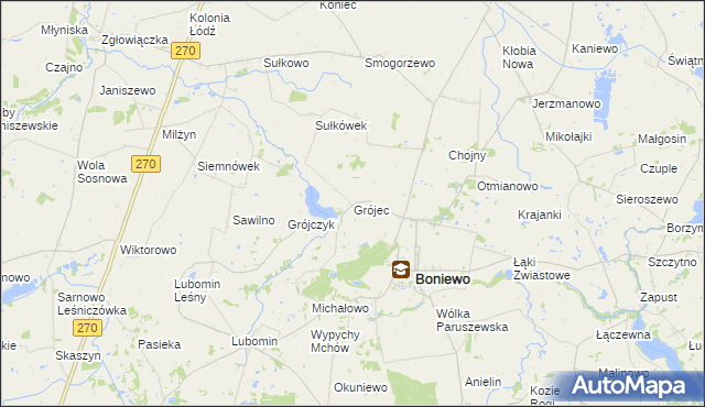 mapa Grójec gmina Boniewo, Grójec gmina Boniewo na mapie Targeo