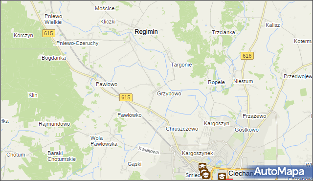 mapa Grzybowo gmina Regimin, Grzybowo gmina Regimin na mapie Targeo
