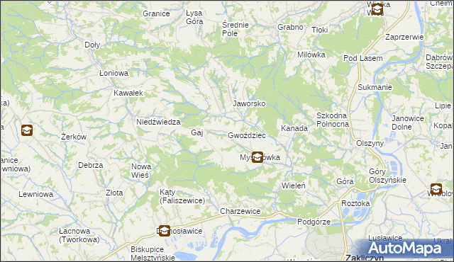 mapa Gwoździec gmina Zakliczyn, Gwoździec gmina Zakliczyn na mapie Targeo