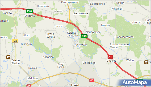 mapa Jaryszów gmina Ujazd, Jaryszów gmina Ujazd na mapie Targeo