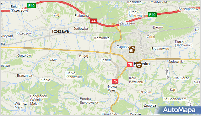 mapa Jasień gmina Brzesko, Jasień gmina Brzesko na mapie Targeo