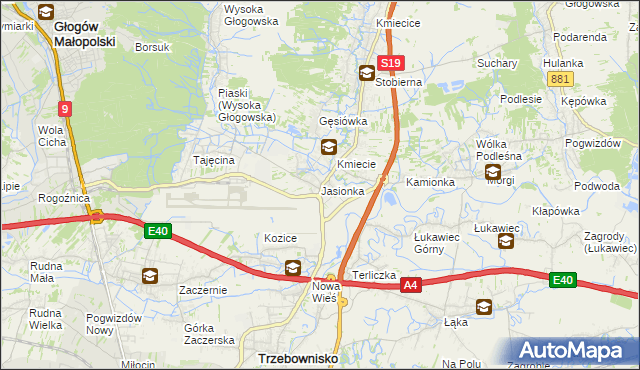 mapa Jasionka gmina Trzebownisko, Jasionka gmina Trzebownisko na mapie Targeo