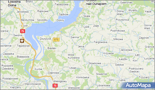 mapa Jelna gmina Gródek nad Dunajcem, Jelna gmina Gródek nad Dunajcem na mapie Targeo