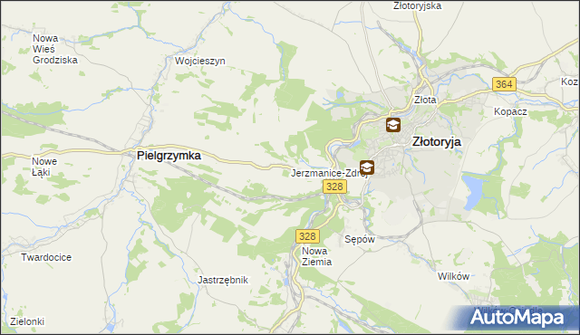 mapa Jerzmanice-Zdrój, Jerzmanice-Zdrój na mapie Targeo