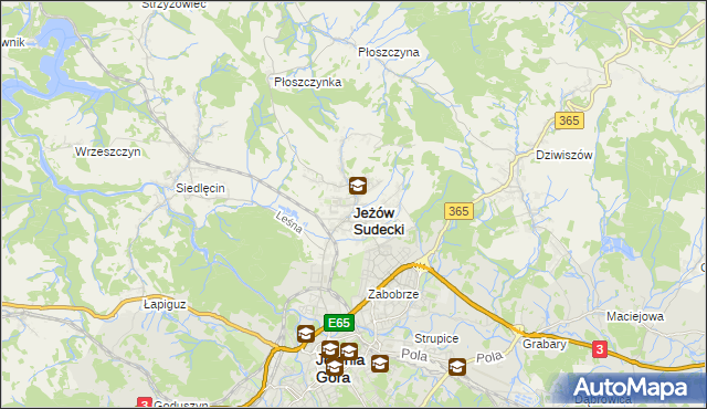 mapa Jeżów Sudecki, Jeżów Sudecki na mapie Targeo