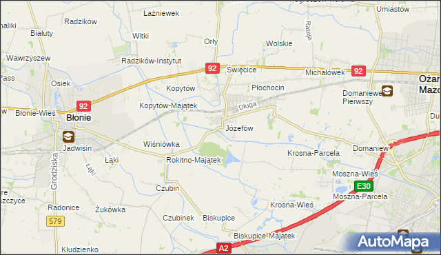 mapa Józefów gmina Ożarów Mazowiecki, Józefów gmina Ożarów Mazowiecki na mapie Targeo