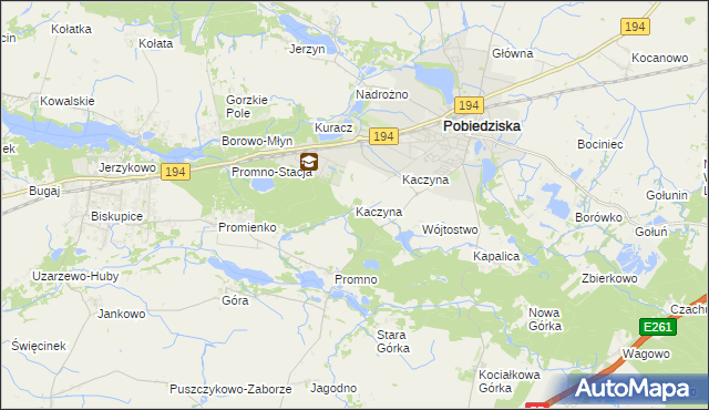 mapa Kaczyna gmina Pobiedziska, Kaczyna gmina Pobiedziska na mapie Targeo