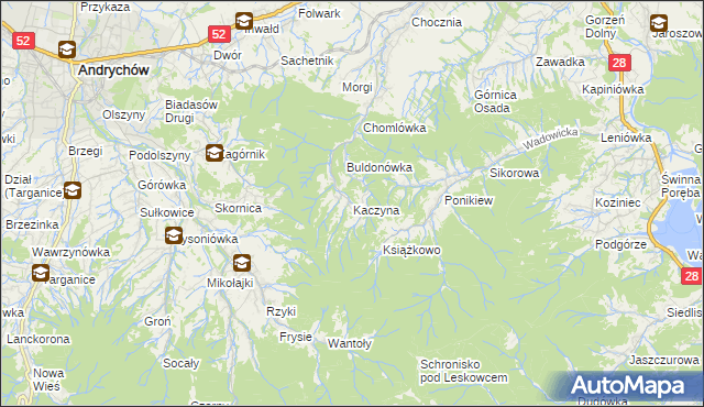 mapa Kaczyna gmina Wadowice, Kaczyna gmina Wadowice na mapie Targeo