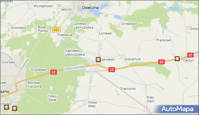 mapa Kąkolewo gmina Osieczna, Kąkolewo gmina Osieczna na mapie Targeo