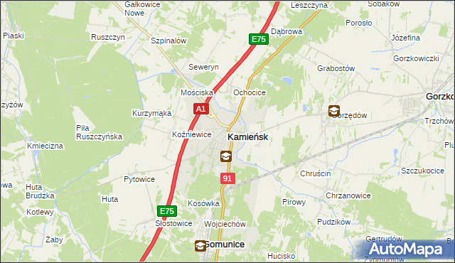 mapa Kamieńsk, Kamieńsk na mapie Targeo