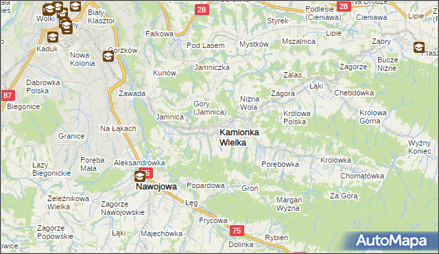 mapa Kamionka Wielka, Kamionka Wielka na mapie Targeo