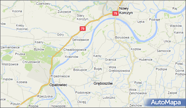 mapa Karsy gmina Gręboszów, Karsy gmina Gręboszów na mapie Targeo