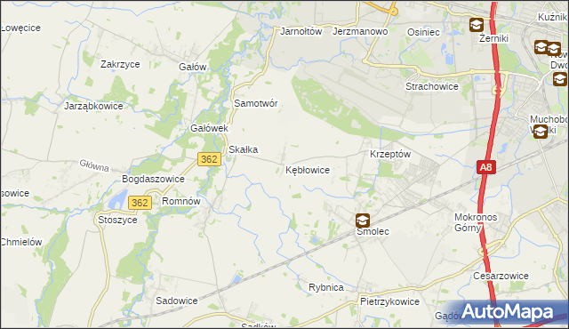 mapa Kębłowice gmina Kąty Wrocławskie, Kębłowice gmina Kąty Wrocławskie na mapie Targeo