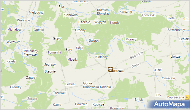 mapa Kiełbasy gmina Klonowa, Kiełbasy gmina Klonowa na mapie Targeo