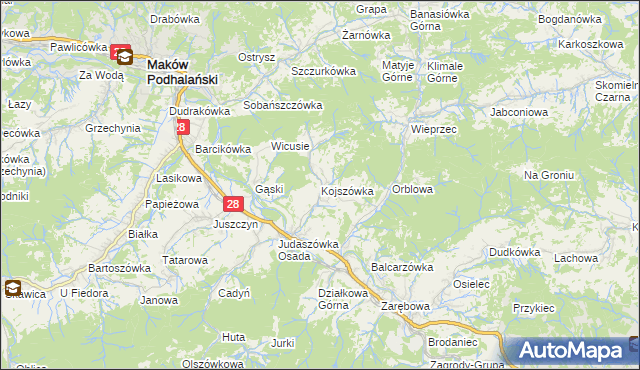 mapa Kojszówka, Kojszówka na mapie Targeo