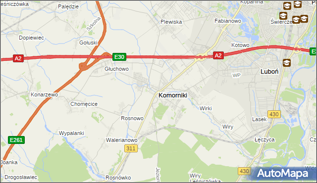 mapa Komorniki powiat poznański, Komorniki powiat poznański na mapie Targeo