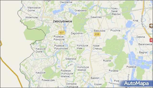 mapa Kończyce Małe, Kończyce Małe na mapie Targeo