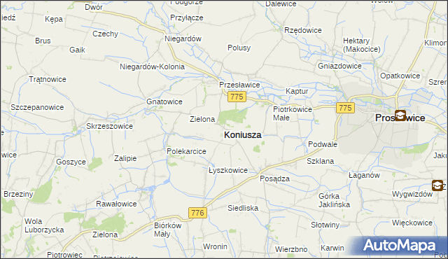 mapa Koniusza powiat proszowicki, Koniusza powiat proszowicki na mapie Targeo