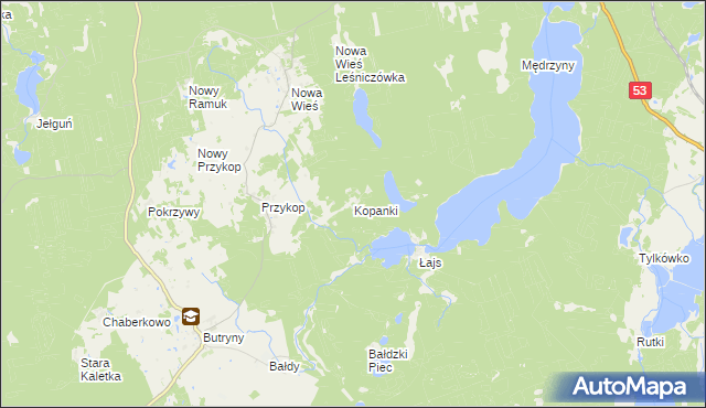 mapa Kopanki gmina Purda, Kopanki gmina Purda na mapie Targeo