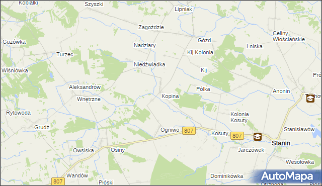 mapa Kopina gmina Stanin, Kopina gmina Stanin na mapie Targeo