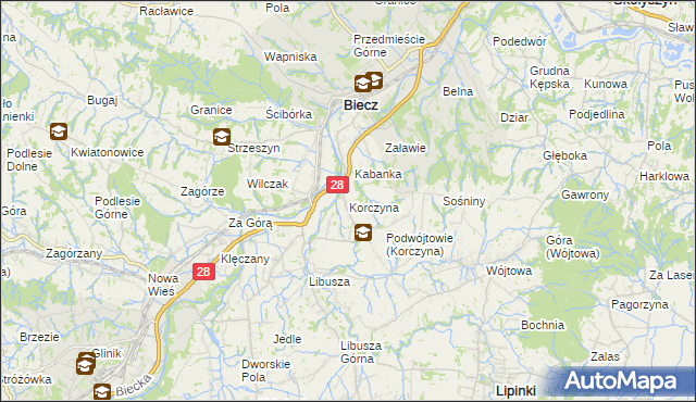 mapa Korczyna gmina Biecz, Korczyna gmina Biecz na mapie Targeo