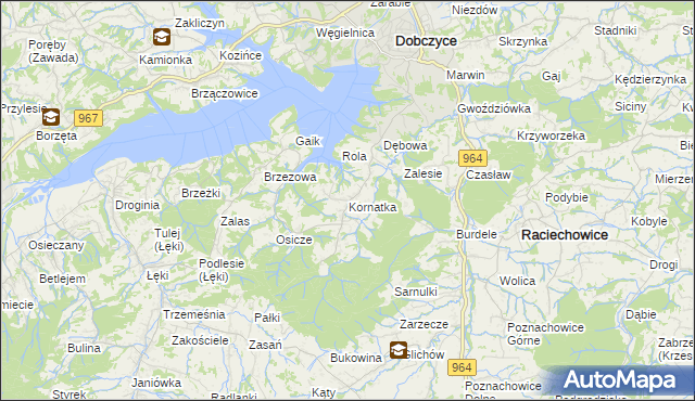 mapa Kornatka gmina Dobczyce, Kornatka gmina Dobczyce na mapie Targeo