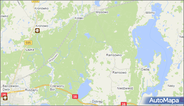mapa Koronowo gmina Barczewo, Koronowo gmina Barczewo na mapie Targeo