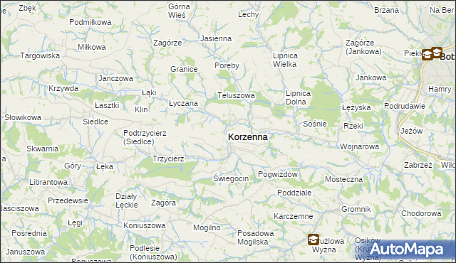 mapa Korzenna, Korzenna na mapie Targeo