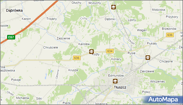 mapa Kozły gmina Tłuszcz, Kozły gmina Tłuszcz na mapie Targeo
