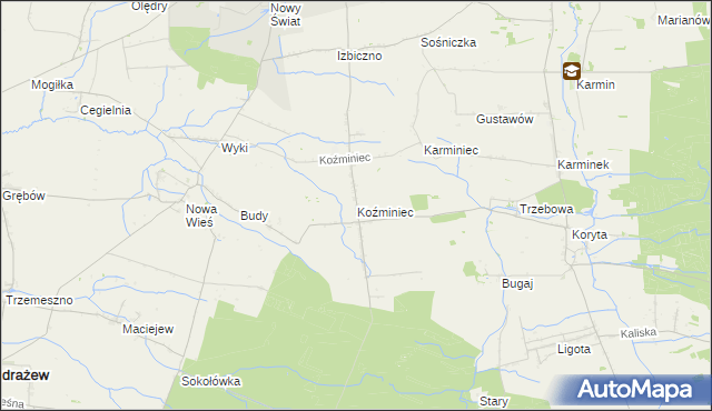 mapa Koźminiec, Koźminiec na mapie Targeo