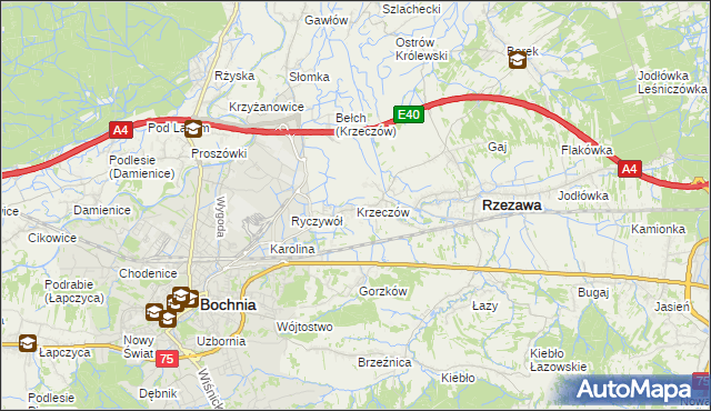 mapa Krzeczów gmina Rzezawa, Krzeczów gmina Rzezawa na mapie Targeo