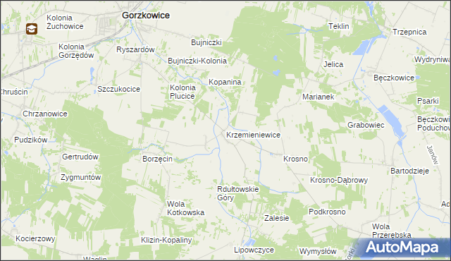 mapa Krzemieniewice, Krzemieniewice na mapie Targeo