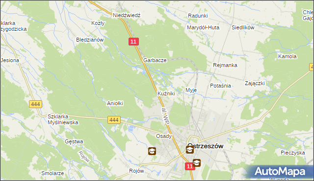mapa Kuźniki gmina Ostrzeszów, Kuźniki gmina Ostrzeszów na mapie Targeo