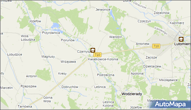 mapa Kwiatkowice gmina Wodzierady, Kwiatkowice gmina Wodzierady na mapie Targeo