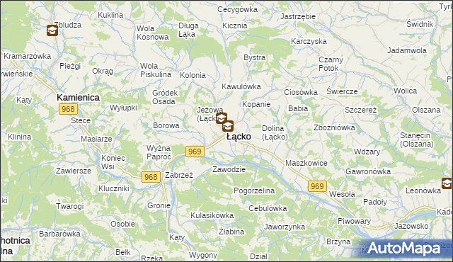 mapa Łącko powiat nowosądecki, Łącko powiat nowosądecki na mapie Targeo