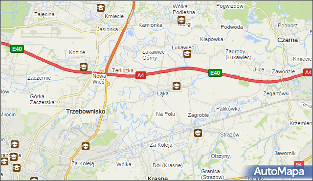 mapa Łąka gmina Trzebownisko, Łąka gmina Trzebownisko na mapie Targeo
