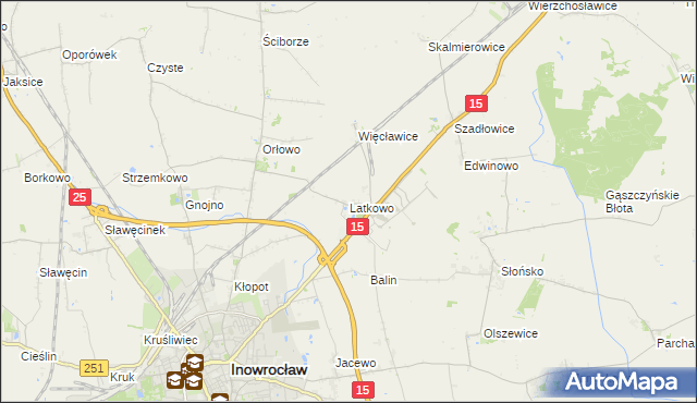 mapa Latkowo gmina Inowrocław, Latkowo gmina Inowrocław na mapie Targeo