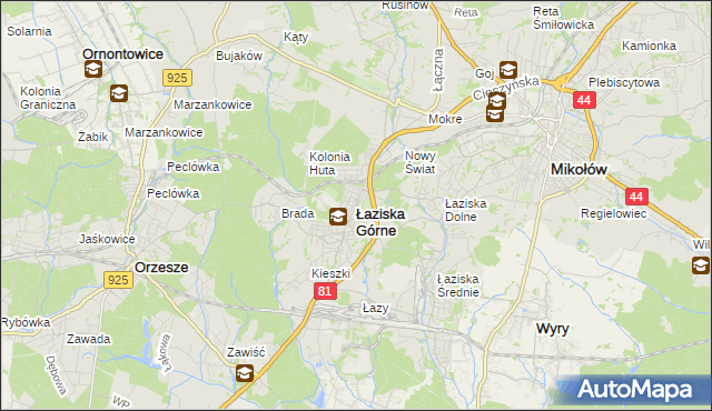 mapa Łaziska Górne, Łaziska Górne na mapie Targeo