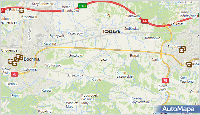 mapa Łazy gmina Rzezawa, Łazy gmina Rzezawa na mapie Targeo