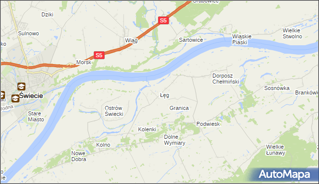 mapa Łęg gmina Chełmno, Łęg gmina Chełmno na mapie Targeo