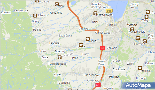 mapa Leśna gmina Lipowa, Leśna gmina Lipowa na mapie Targeo