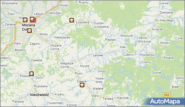 mapa Łętowe, Łętowe na mapie Targeo