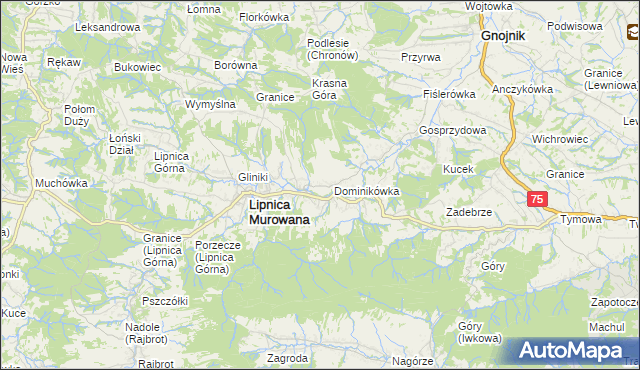 mapa Lipnica Dolna gmina Lipnica Murowana, Lipnica Dolna gmina Lipnica Murowana na mapie Targeo