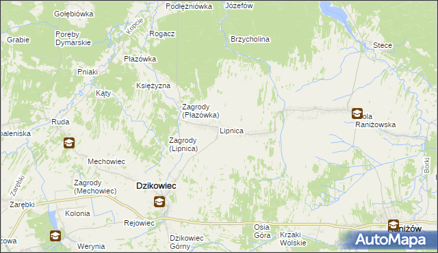 mapa Lipnica gmina Dzikowiec, Lipnica gmina Dzikowiec na mapie Targeo