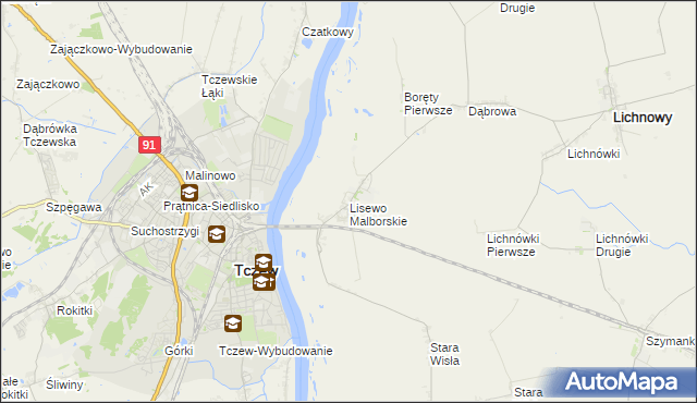 mapa Lisewo Malborskie, Lisewo Malborskie na mapie Targeo