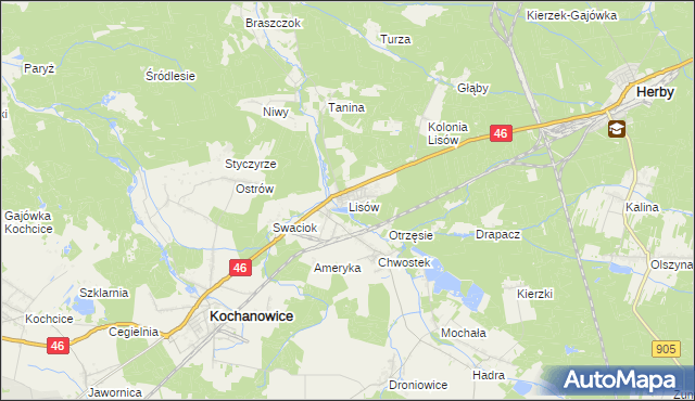 mapa Lisów gmina Herby, Lisów gmina Herby na mapie Targeo