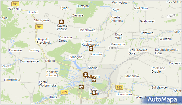 mapa Łobzów gmina Wolbrom, Łobzów gmina Wolbrom na mapie Targeo