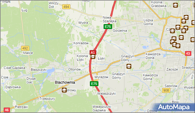 mapa Łojki gmina Blachownia, Łojki gmina Blachownia na mapie Targeo